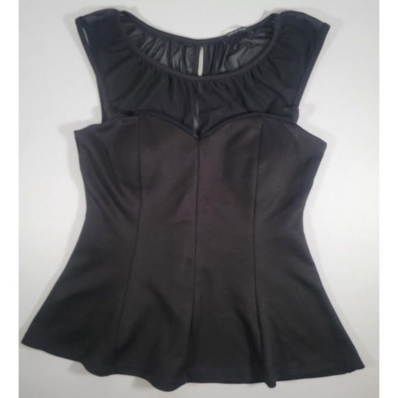 French Kiss Tops - French Kiss Black Peplum Corset Women's Top Size Small Sheer Mesh Open Back